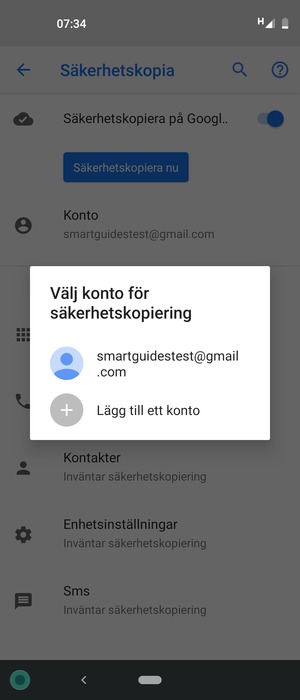 Tryck på ditt säkerhetskopieringskonto
