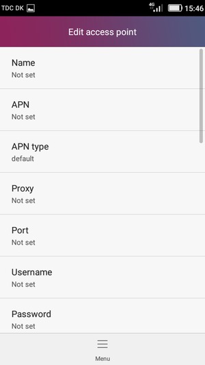 Enter Internet information and select APN type