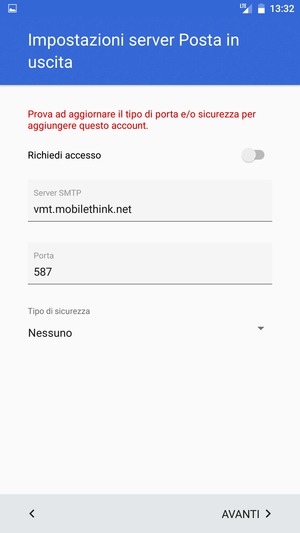 Seleziona Tipo di sicurezza