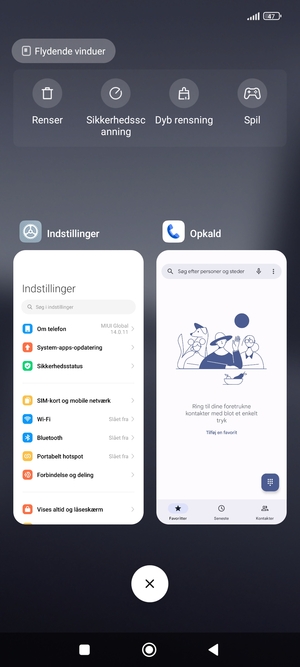 Vælg Slet-ikonet for at lukke alle åbne apps