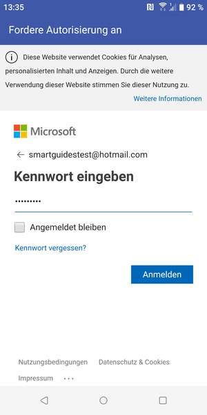 Geben Sie Ihre Passwort ein und wählen Sie Anmelden