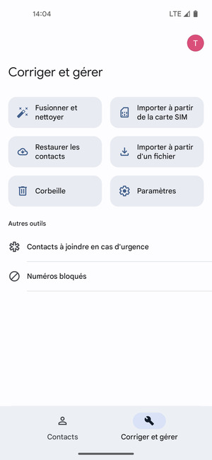 Sélectionnez Importer à partir de la carte SIM