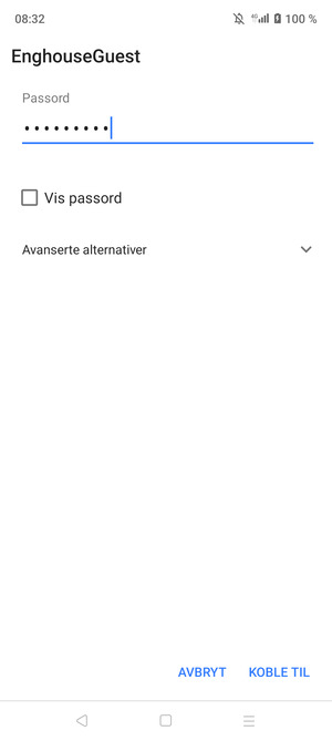 Skriv inn Wi-Fi-passord og velg KOBLE TIL