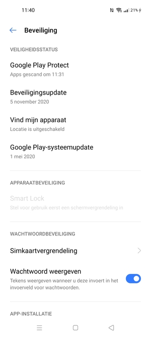 Scroll naar en selecteer  Simkaartvergrendeling