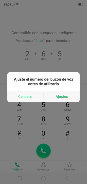 Si el correo de voz no está configurado, seleccione Ajustes