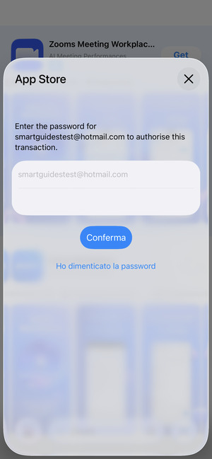 Inserisci Nome utente e Password ID Apple e seleziona Conferma