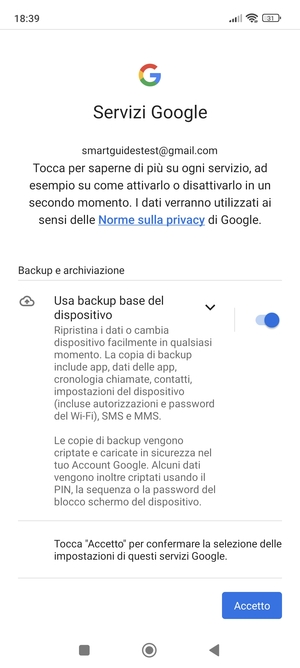 Seleziona Accetto