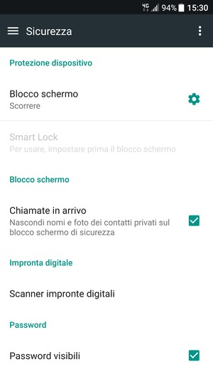 Seleziona Blocco schermo