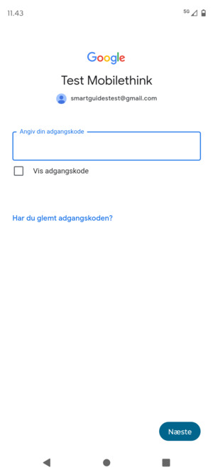 Indtast din adgangskode og vælg Næste