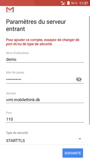 Sélectionnez Type de sécurité