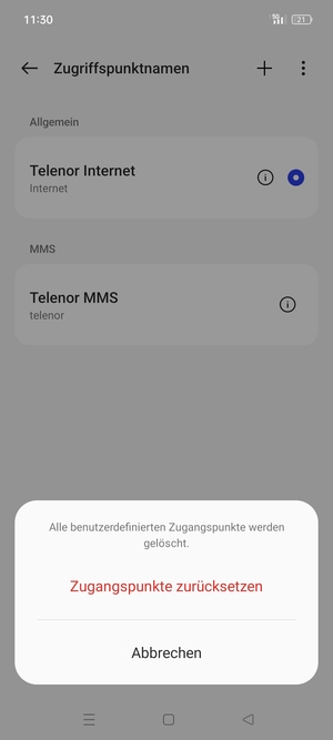 Wählen Sie Zugangspunkte zurücksetzen