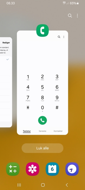Vælg Luk alle for at lukke alle åbne apps