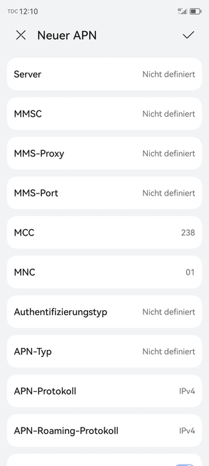 Scrollen Sie nach unten und geben Sie MMS-Informationen ein