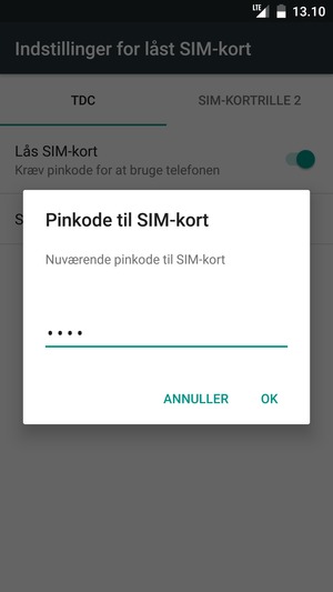 Indtast din Nuværende pinkode til SIM-kort og vælg OK