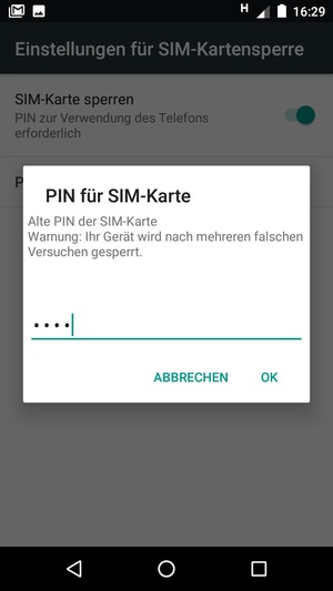 Geben Sie Ihre Alte PIN der SIM-Karte ein und wählen Sie OK