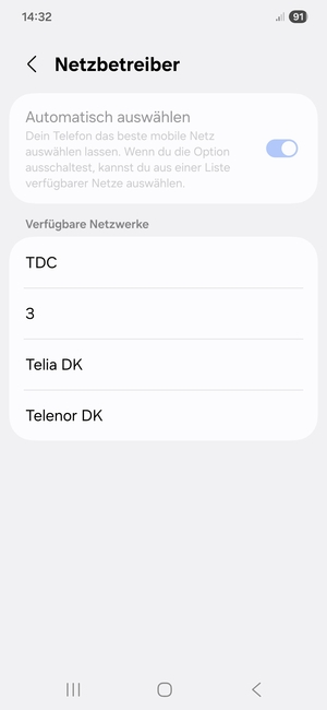 Wählen Sie einen Netzbetreiber von der Liste