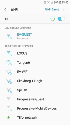 Du er nu tilsluttet Wi-Fi netværket