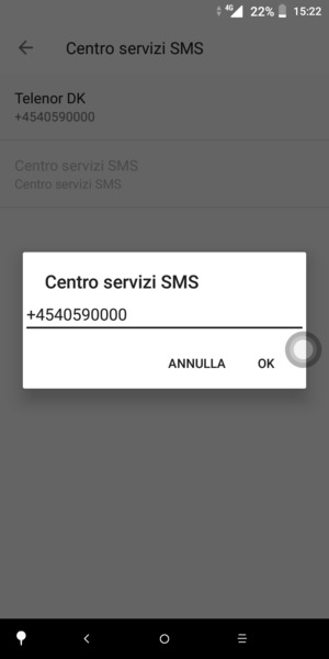Inserisci il numero di Centro servizi SMS e seleziona OK