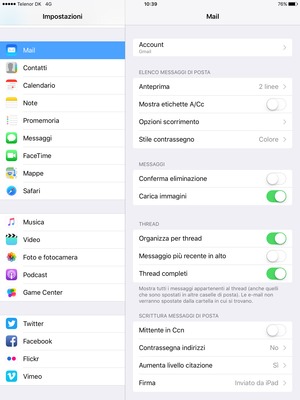 Seleziona Mail e poi Account