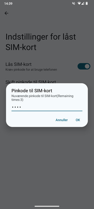Indtast Nuværende pinkode til SIM-kort og vælg OK