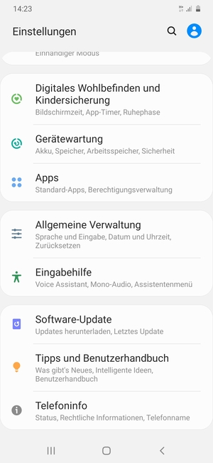 Scrollen Sie und wählen Sie Software-Update