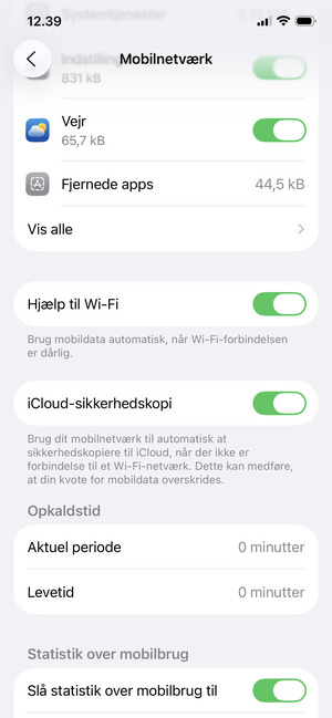 Scroll ned og sæt Hjælp til Wi-Fi til Off