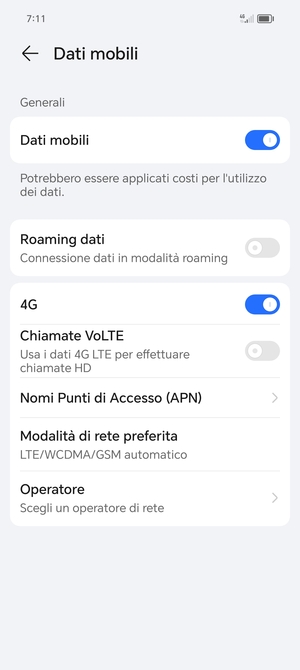 Seleziona Nomi Punti di Accesso (APN)