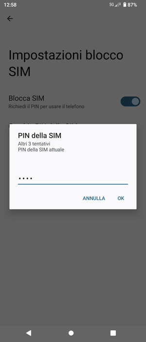 Inserisci PIN della SIM attuale e seleziona OK