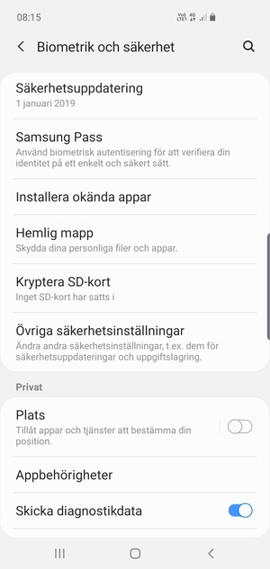 Scrolla till och välj Övriga säkerhetsinställningar