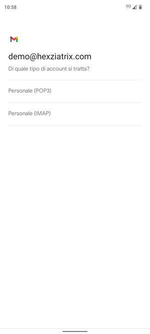 Seleziona Personale (POP3) o Personale (IMAP)