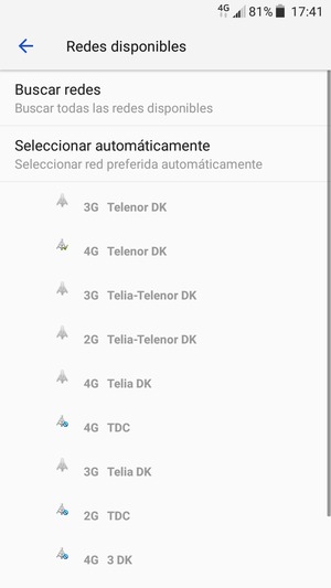 Seleccione un operador de red de la lista