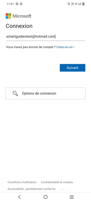 Saisissez votre Adresse e-mail et sélectionnez Suivant