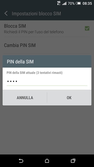 Inserisci PIN della SIM attuale e seleziona OK