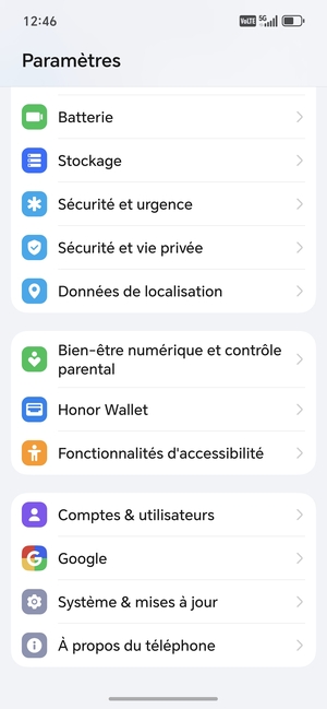 Faites défiler et sélectionnez Système & mises à jour