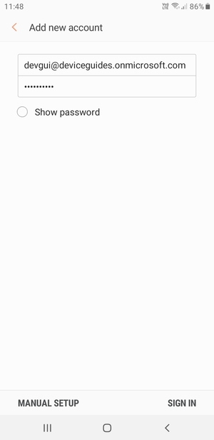 Enter your Email address and Password. Select MANUAL SETUP