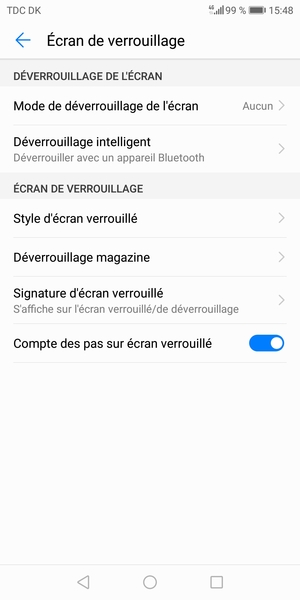 Sélectionnez Mode de déverrouillage de l'écran