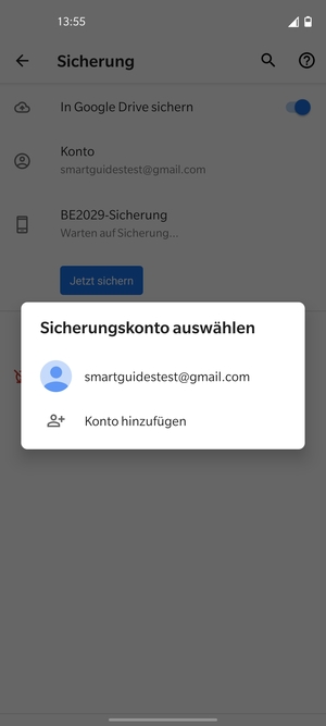 Wählen Sie Ihr Konto für Backup