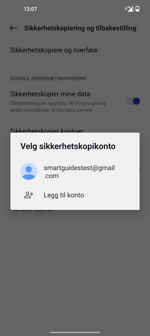 Velg sikkerhetskopi-kontoen din