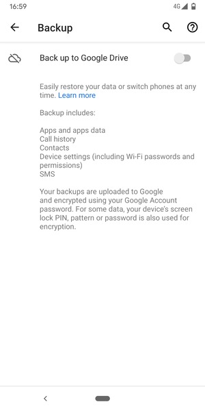 Turn on Back up to Google Drive