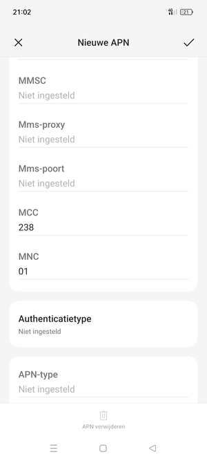 Scroll naar beneden en voer internetgegevens in