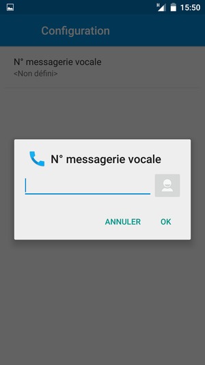 Saisissez le N° messagerie vocale et sélectionnez OK