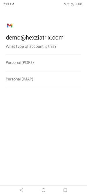 Select Personal (POP3) or Personal (IMAP)