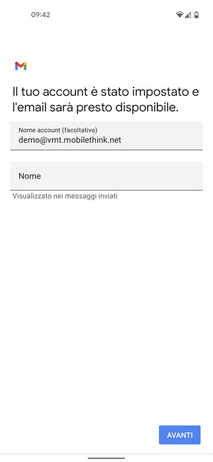 Scegli un nome per il tuo account e inserisci il tuo nome. Seleziona AVANTI