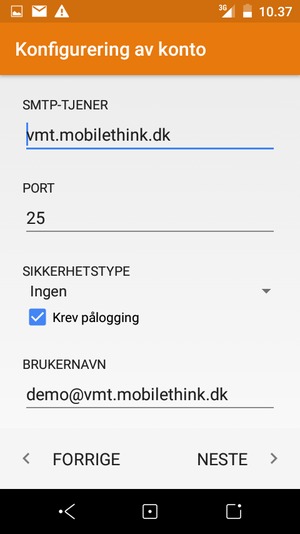 Skriv inn utgående serveradresse