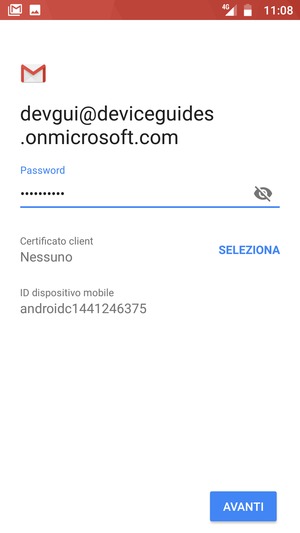 Inserisci la tua password e seleziona AVANTI