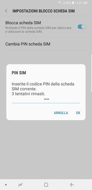 Inserisci il Codice PIN della scheda SIM corrente e seleziona OK