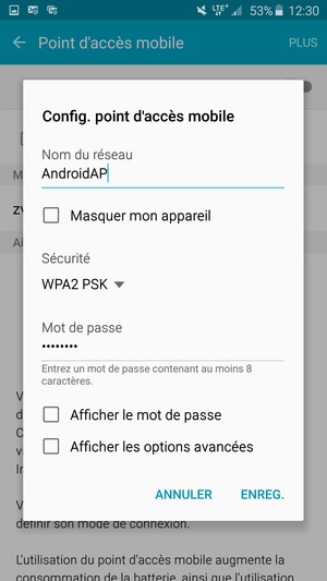 Saisissez un mot de passe d'au moins 8 caractères et sélectionnez ENREG.