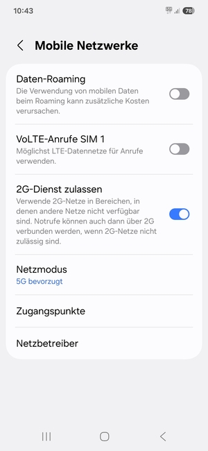 Um das Netzwerk zu wechseln, falls Probleme auftreten, wählen Sie Netzbetreiber