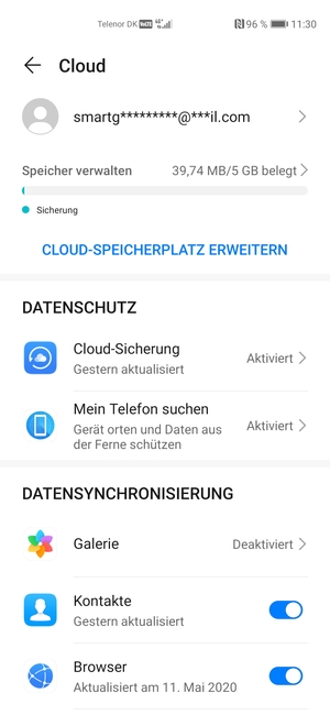 Wählen Sie die Dienste, die Sie sichern möchten
