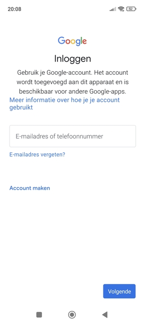 Voer uw Gmail adres in en selecteer Volgende